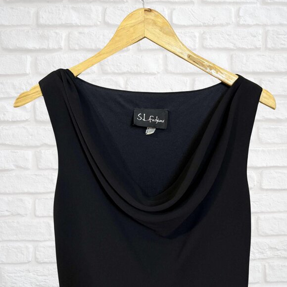 S.L. Fashion Black Fringe Cocktail Dress 12 Holiday Party LBD 90s Vintage Glam - Picture 2 of 3